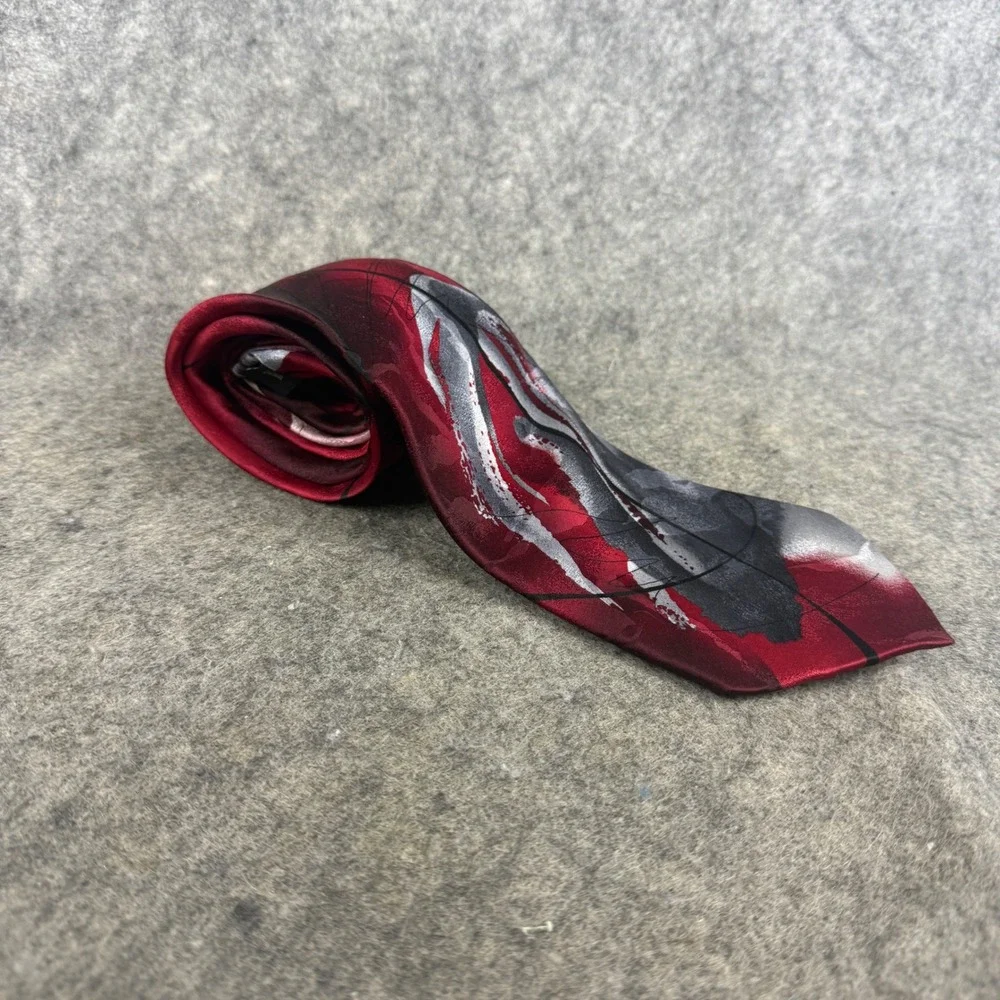 J. Garcia Mens Silk Tie Nature Morte Collection Fifty-Four Red Abstract Art